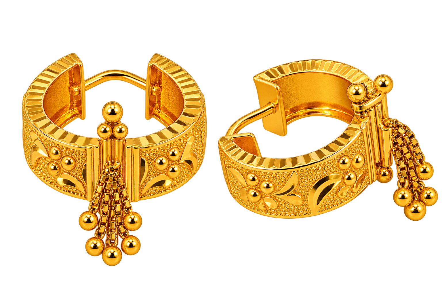 Designer Gold Dangling Hoop Earrings