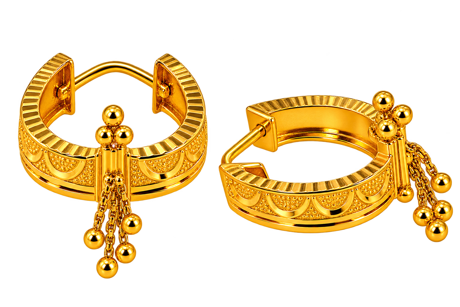 Elegant Gold Hoop Earrings with Beaded Tassels