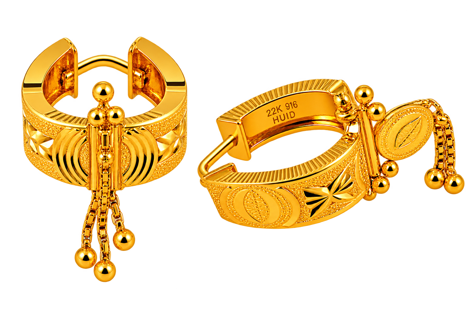 Elegant 22K Gold Designer Hoop Earrings