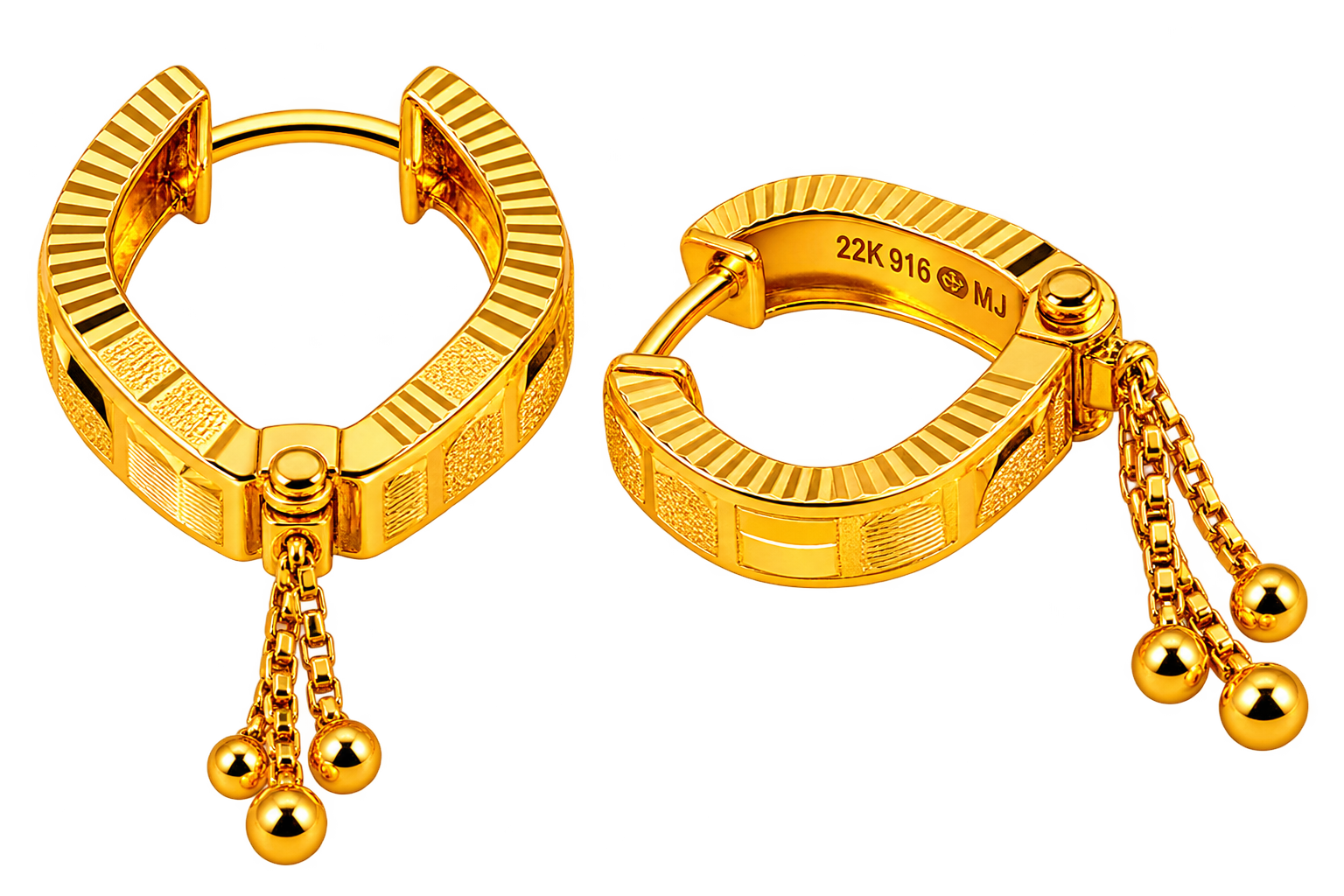 22K Gold Designer Hoop Earrings –