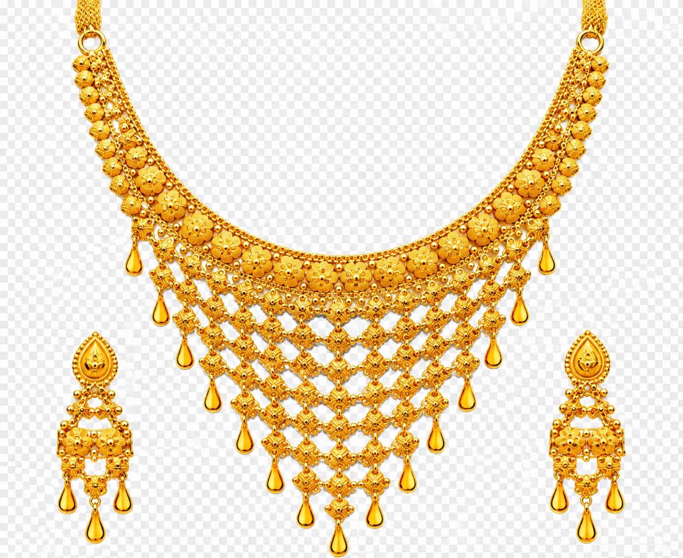 22K Hallmark Gold Traditional Necklace Set with Matching Earrings