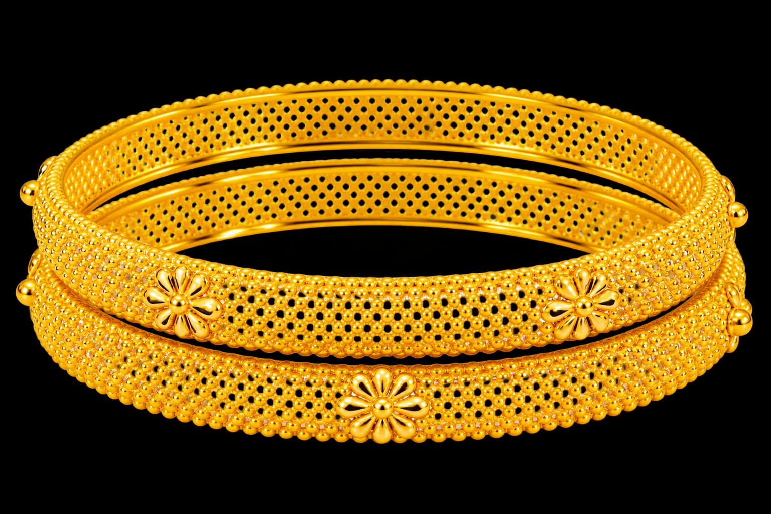 22ct (916) Hallmark Gold Bangles – Designer Floral Pattern