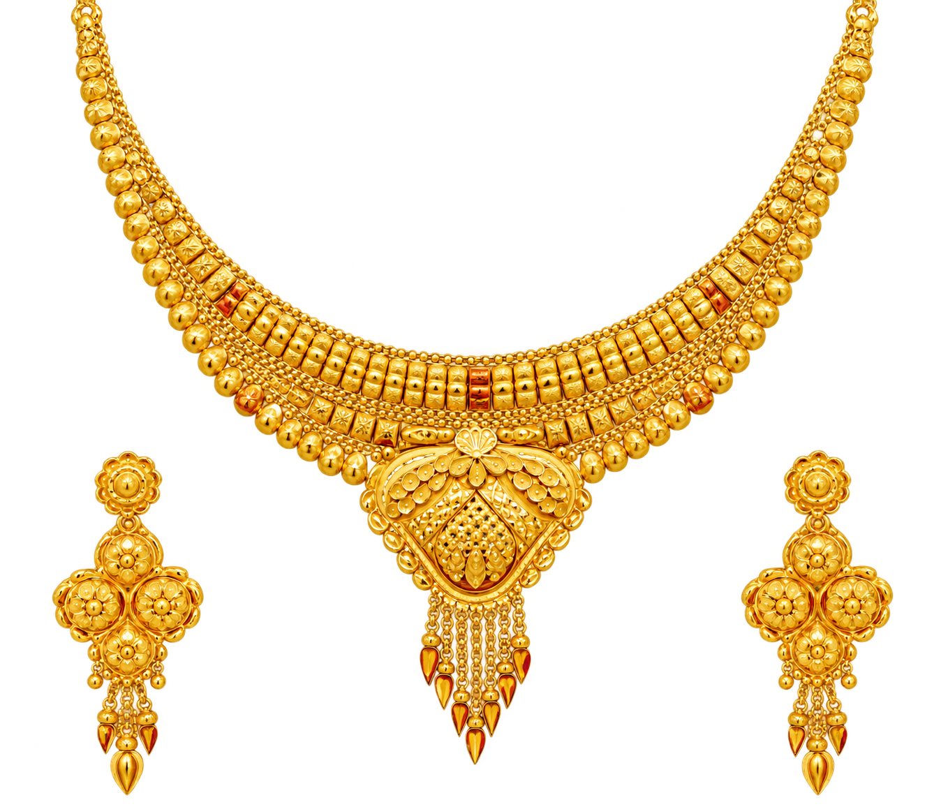 22ct Hallmark Traditional Gold Necklace Set with Earrings
