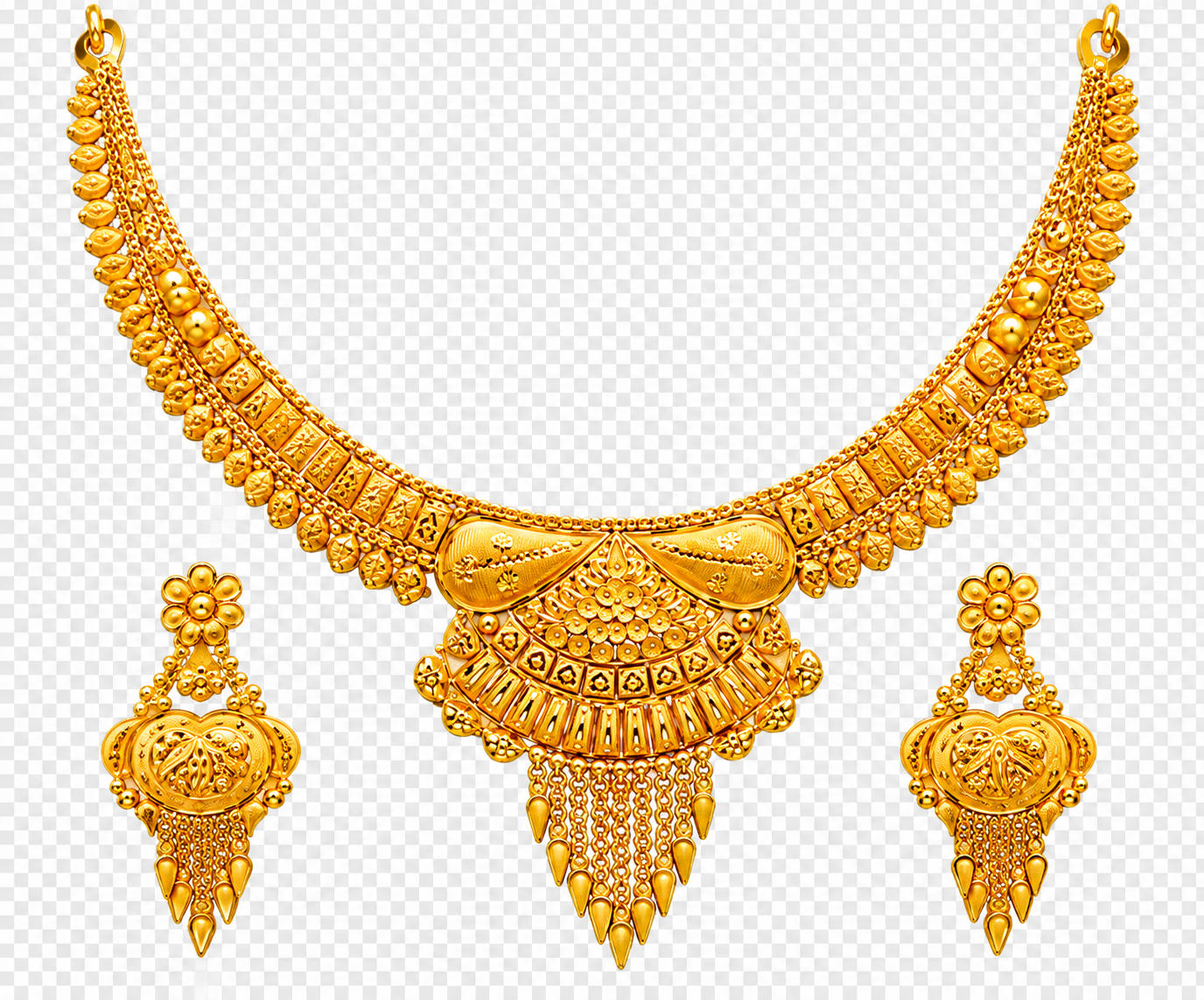 22ct Hallmark Traditional Gold Necklace Set with Matching Earrings