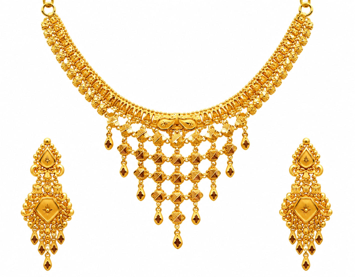 Traditional Gold Necklace Set with Matching Designer Earrings