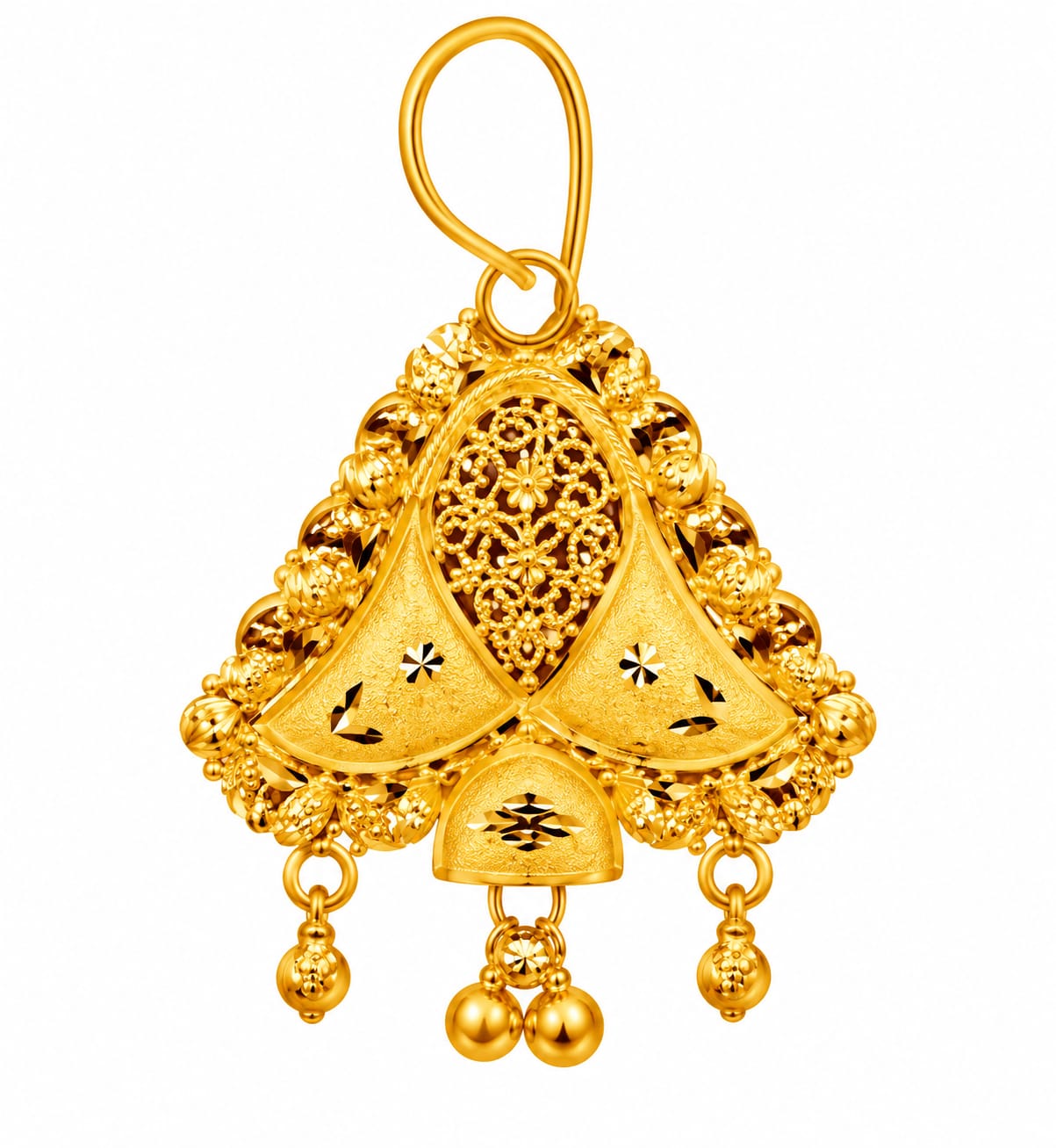 : 22K Gold Traditional Designer Pendant with Intricate Filigree Work