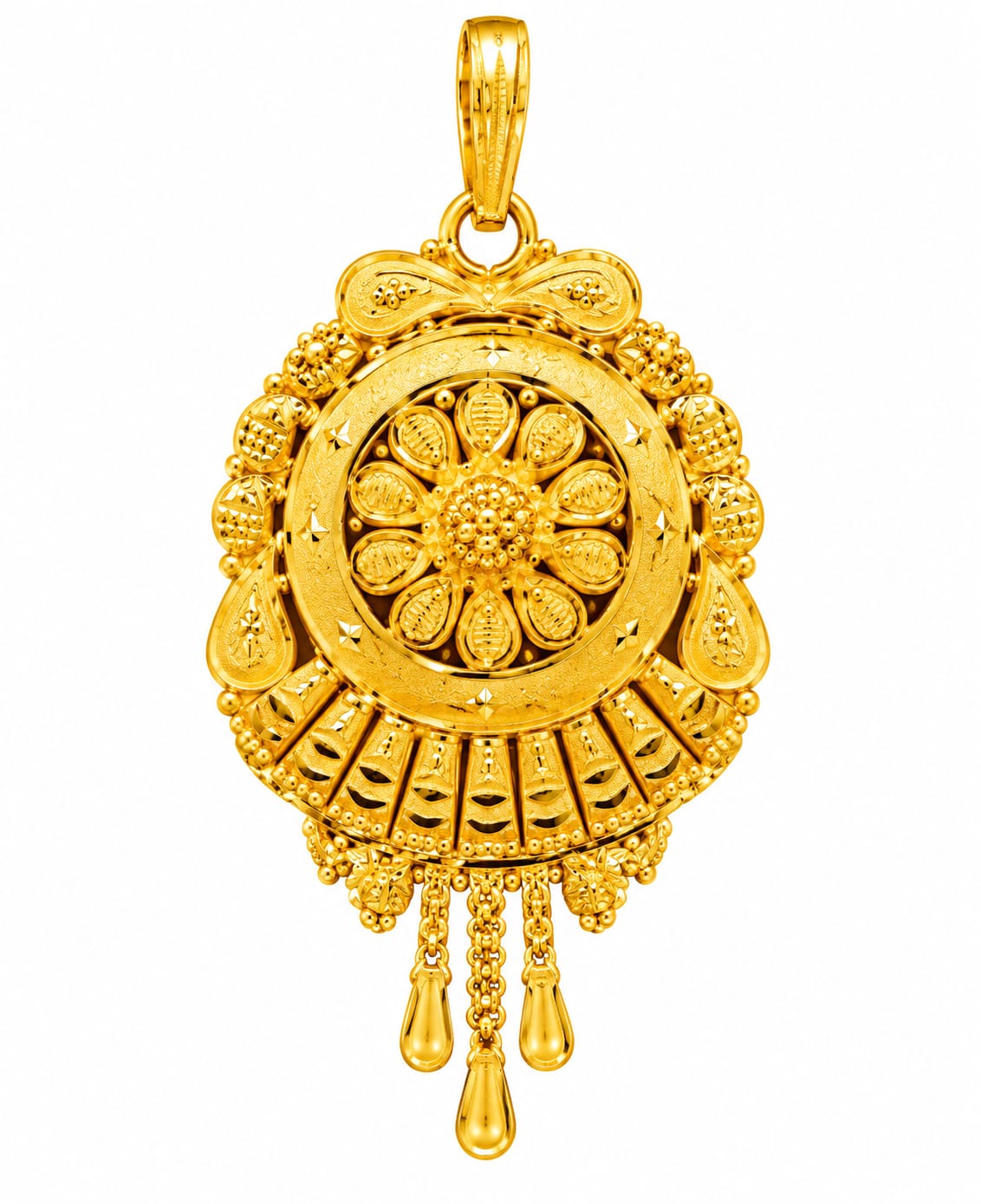 : 22K Gold Traditional Designer Pendant with Floral Motif