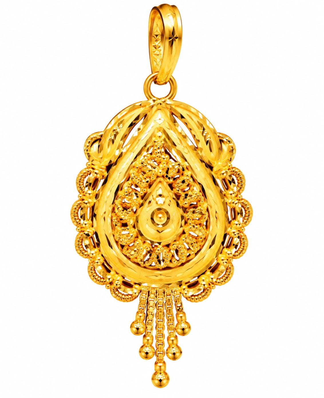 : 22K Gold Traditional Designer Pendant with Teardrop Design