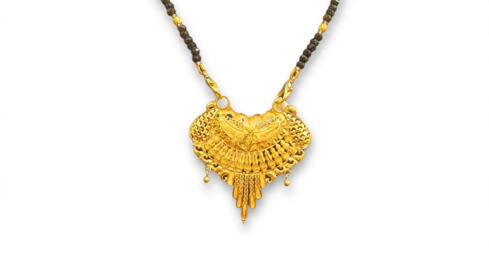22ct Hallmark Gold MS Pendant 3.81gm - Half-Moon Jali Bridal Mangalsutra with Jhalar |