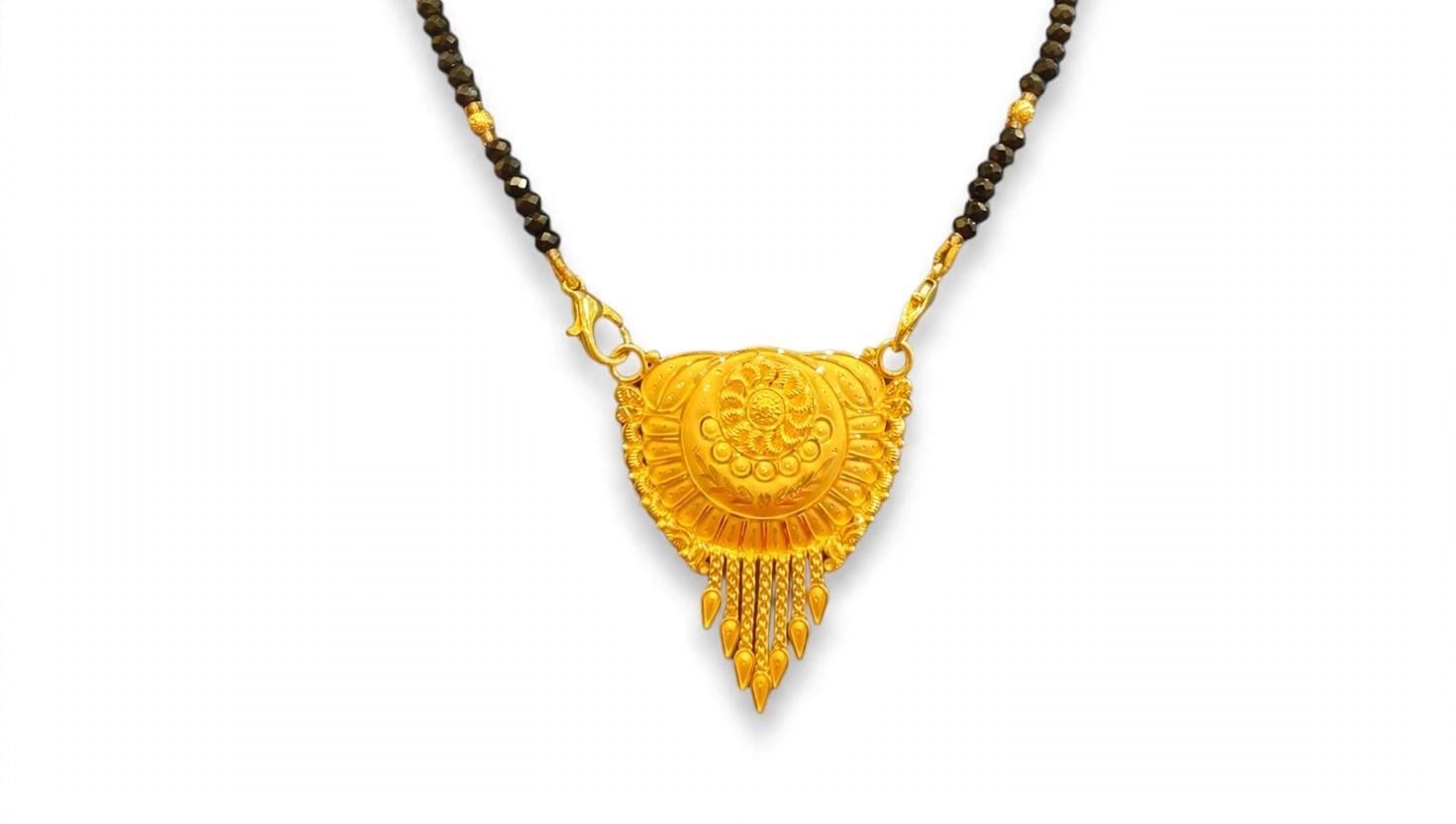 22ct Hallmark Gold MS Pendant 3.83gm - Pan Shape Round Bridal Mangalsutra with Jhalar