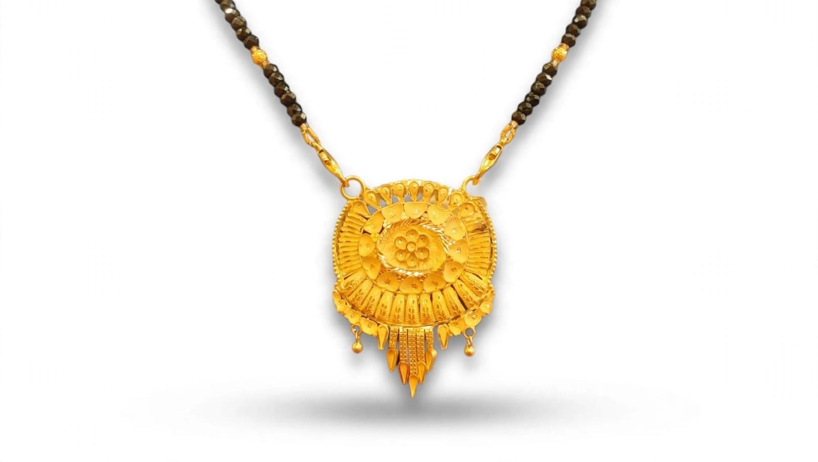 22ct Hallmark Gold MS Pendant 4.11gm - Round Chakra Bridal Mangalsutra with Jhalar