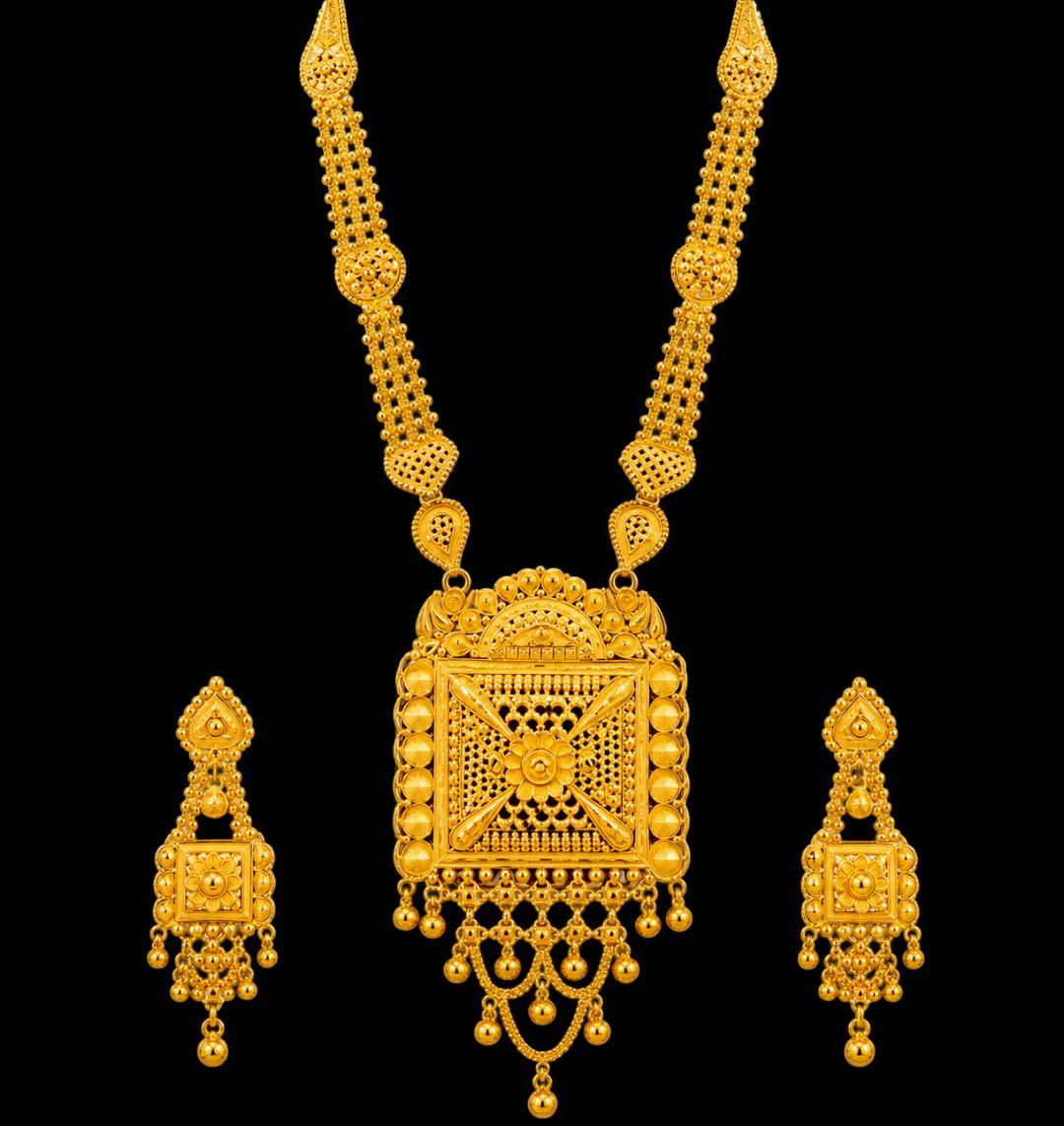 22ct Gold Rani Haar Necklace Set with Matching Earrings