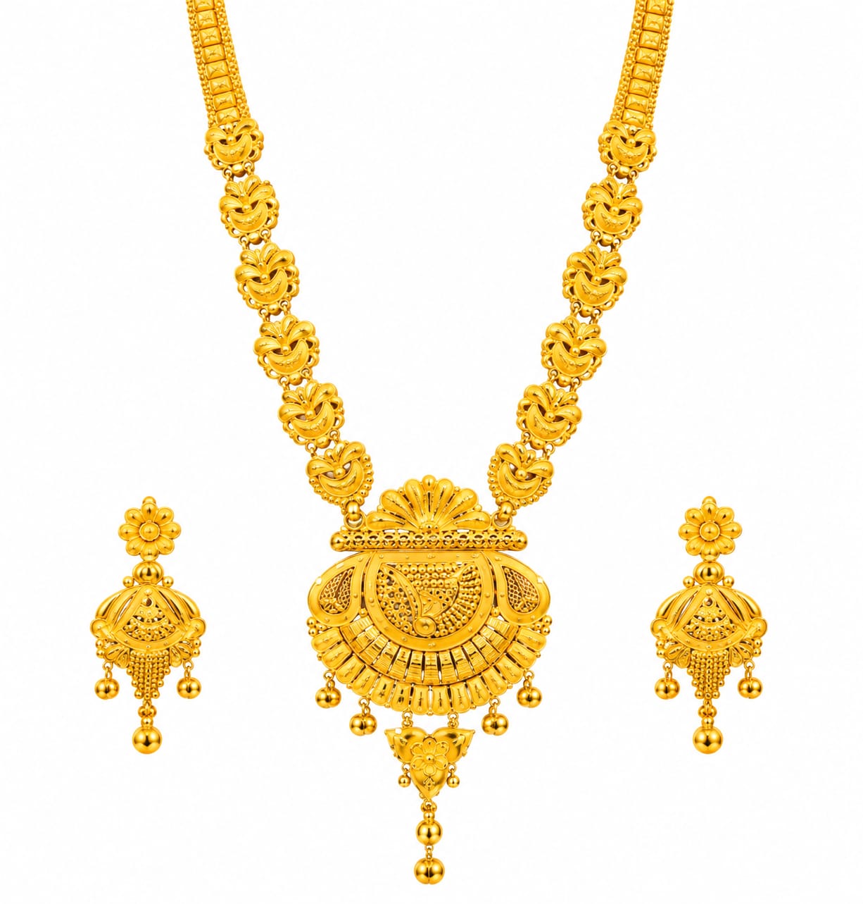 Traditional Gold Rani Haar Necklace Set with Matching Earrings