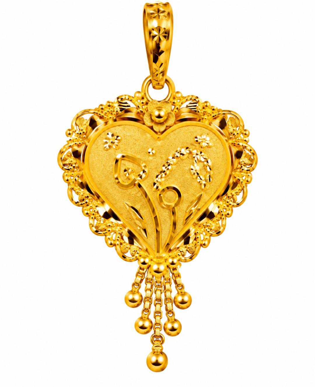 22ct Hallmark Gold Heart Pendant with Intricate Design