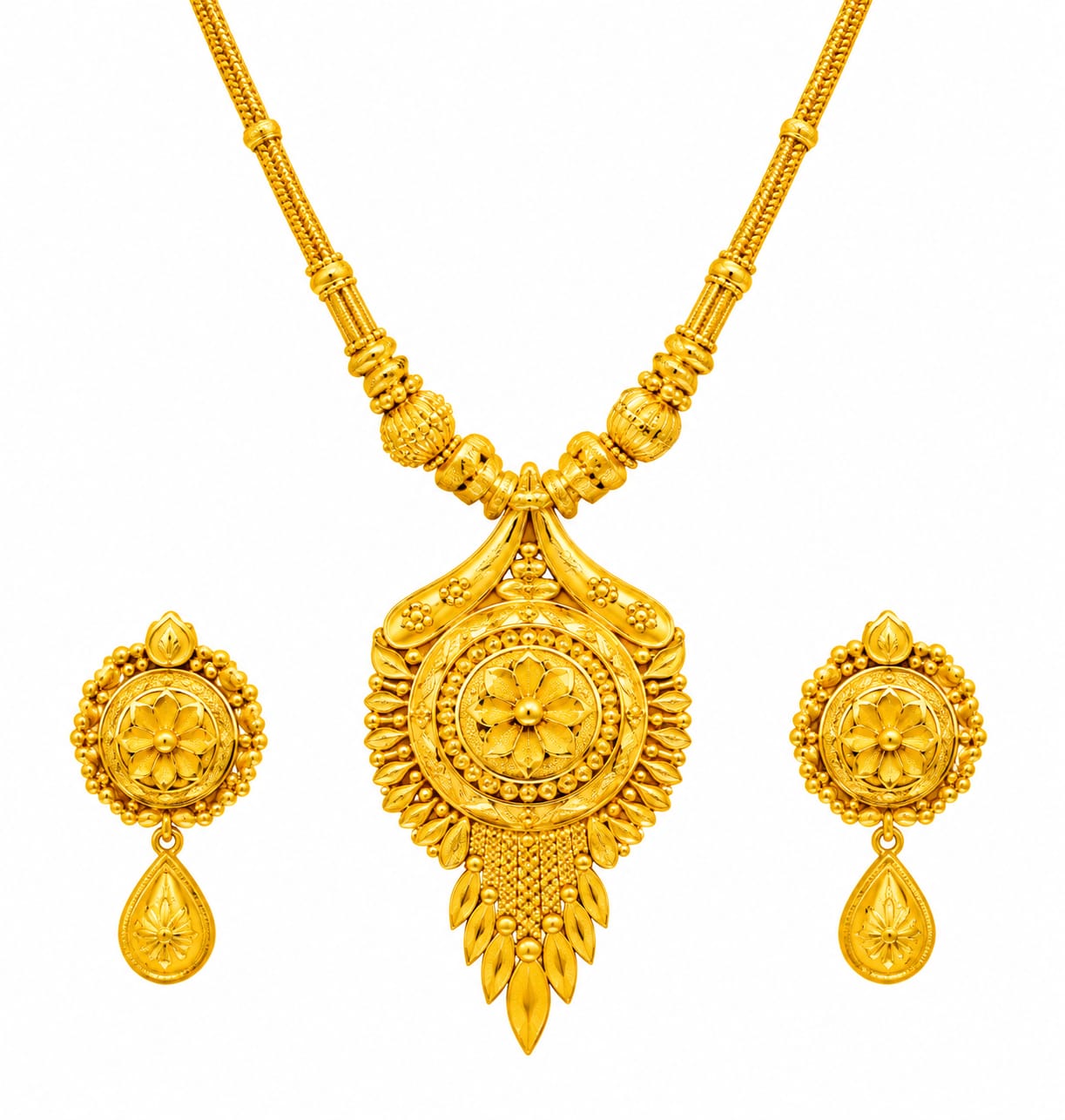 22ct Hallmark Gold Kanthi Set with Matching Earrings