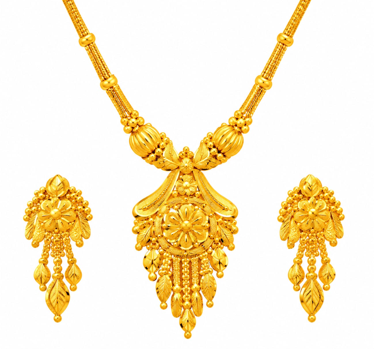 22ct Hallmark Gold Kanthi Set with Matching Earrings