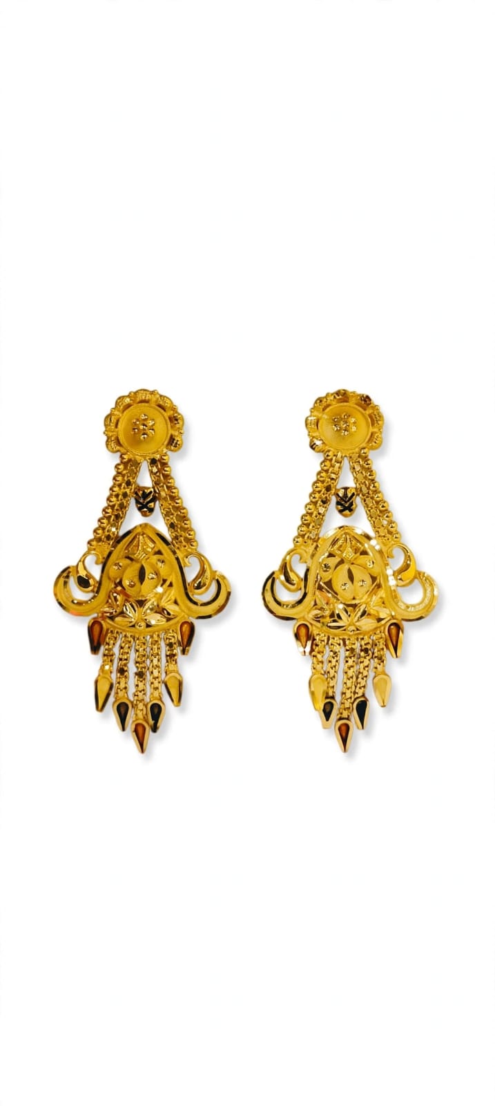 22kt Hallmarked Gold Earrings  | Traditional Jhalar Design