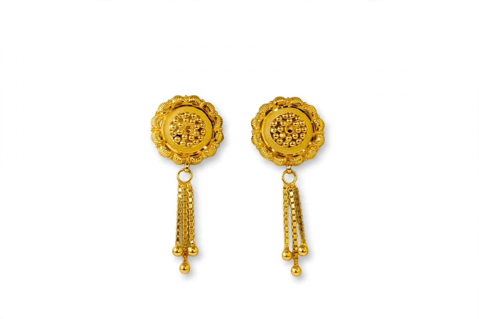 22kt Hallmarked Gold Earrings  | Round Tops with Chain Latkan