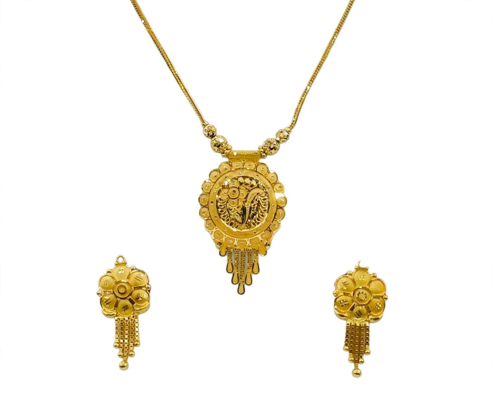 22ct Hallmark Gold Kanthi Set - Round Peacock Pendant Set
