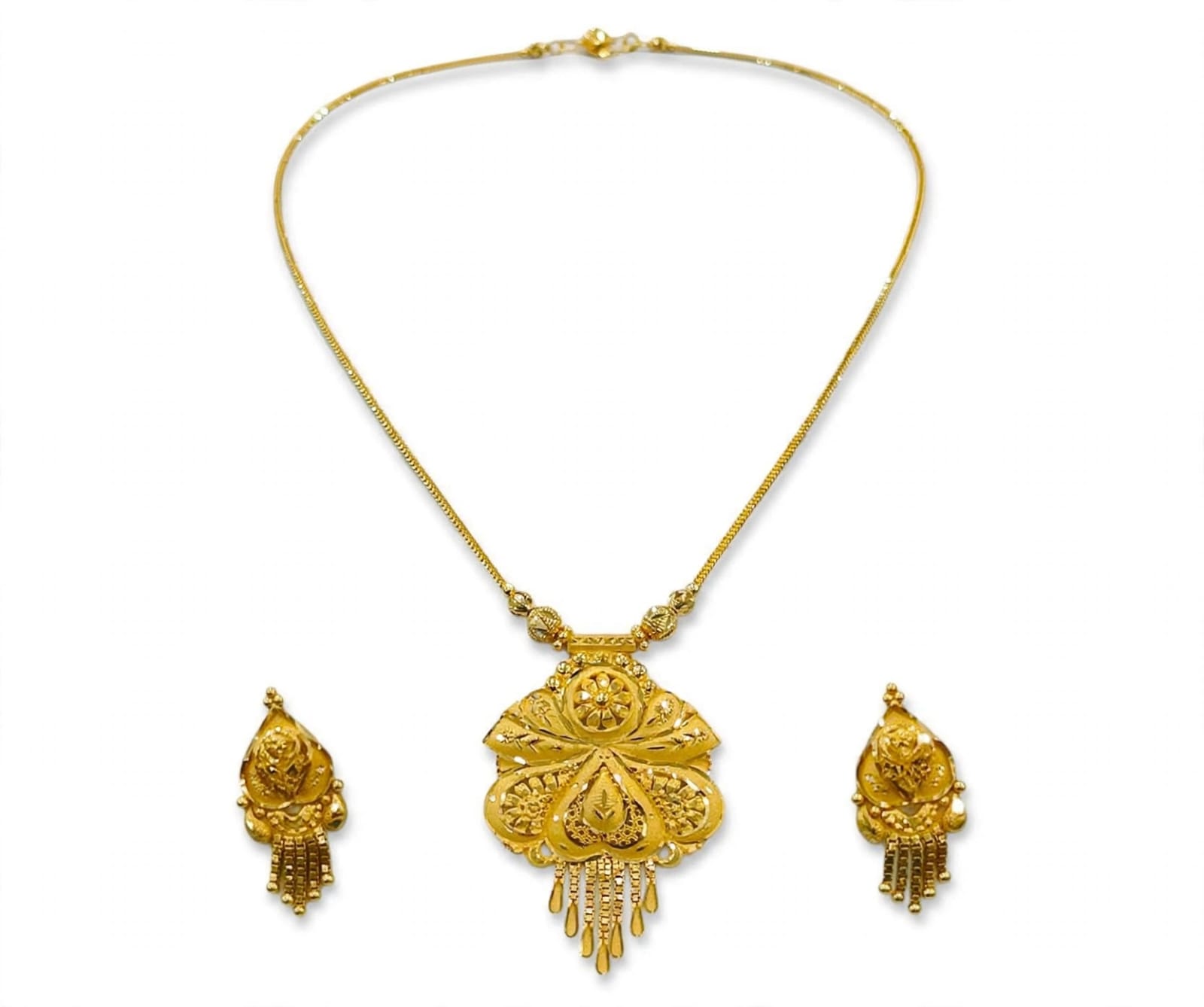 22ct Hallmark Gold Kanthi Set - Butterfly Designer Pendant Set