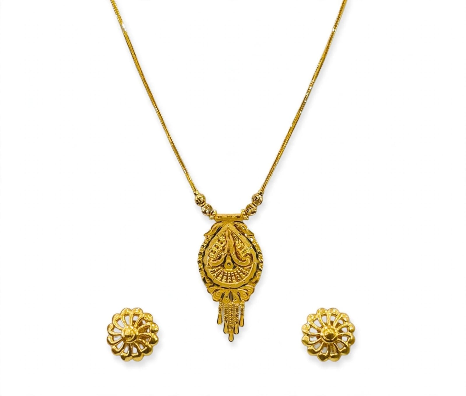 22ct Hallmark Gold Kanthi Set  - Teardrop Designer Pendant Set