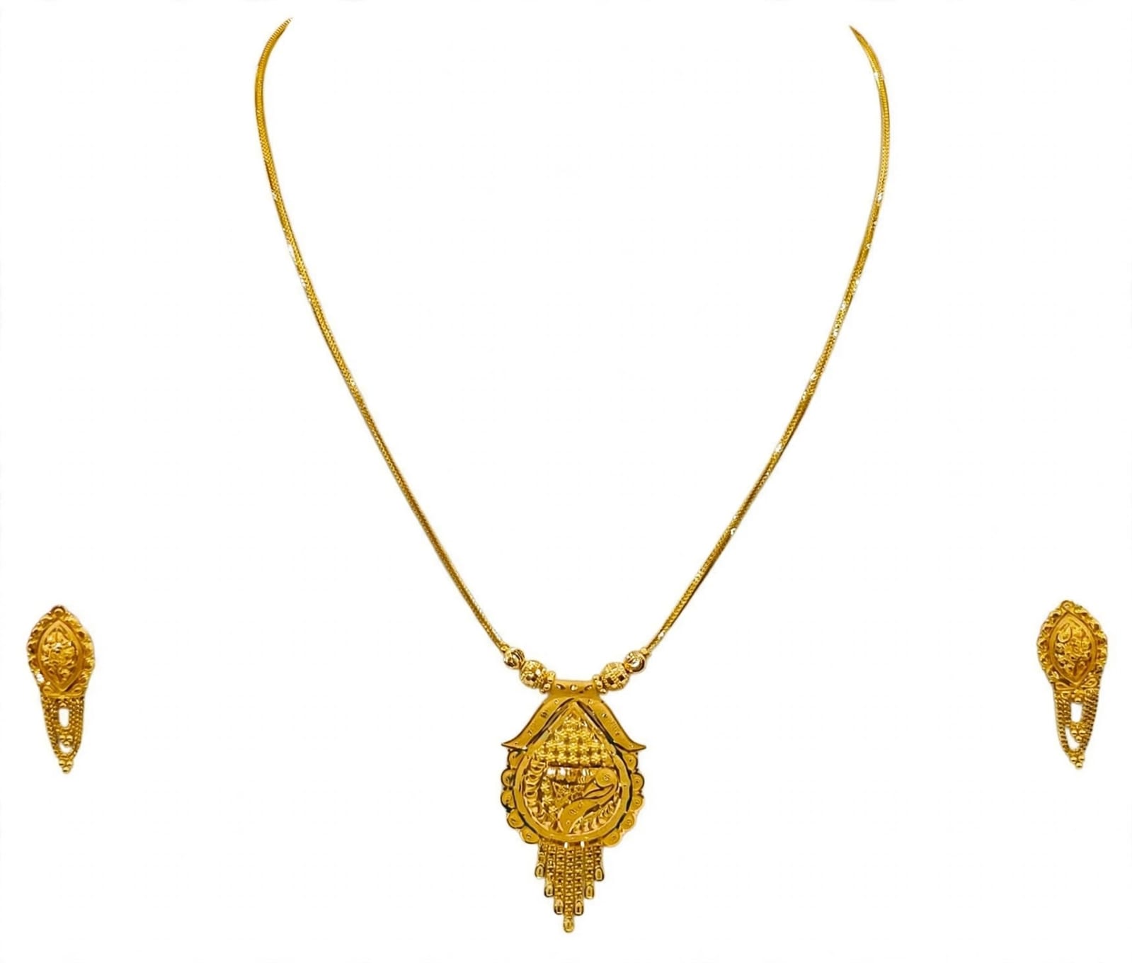 22ct Hallmark Gold Kanthi Set  - Teardrop Peacock Pendant Set