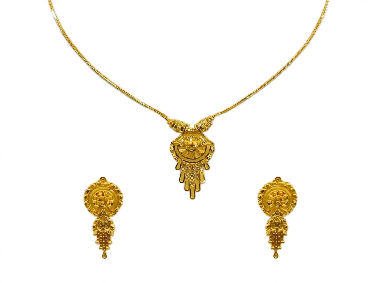 22ct Hallmark Gold Kanthi Set W-11.44gm - Oval Designer Latkan Set