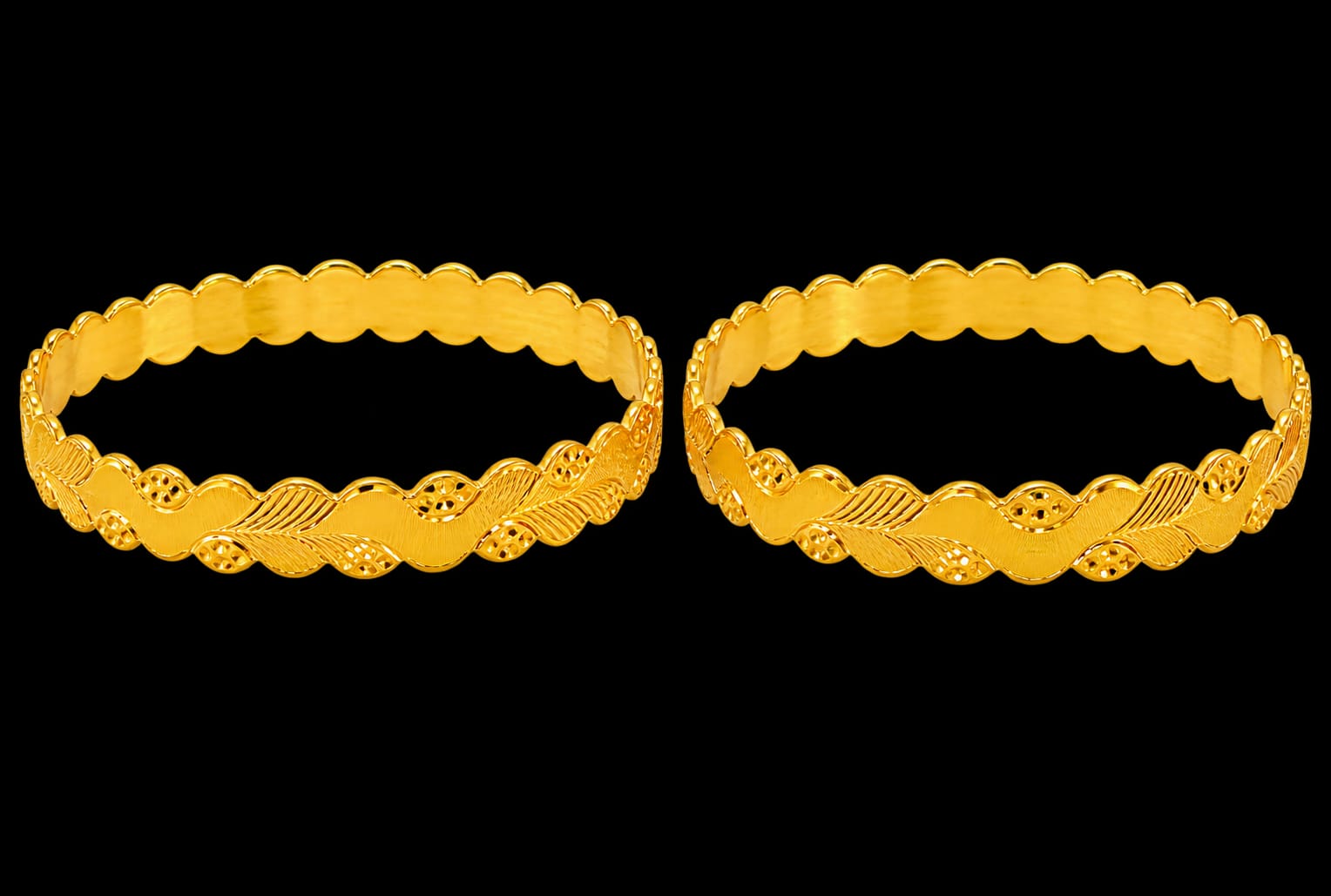 22KT Gold Traditional Designer Bangles – Elegant Floral Pattern