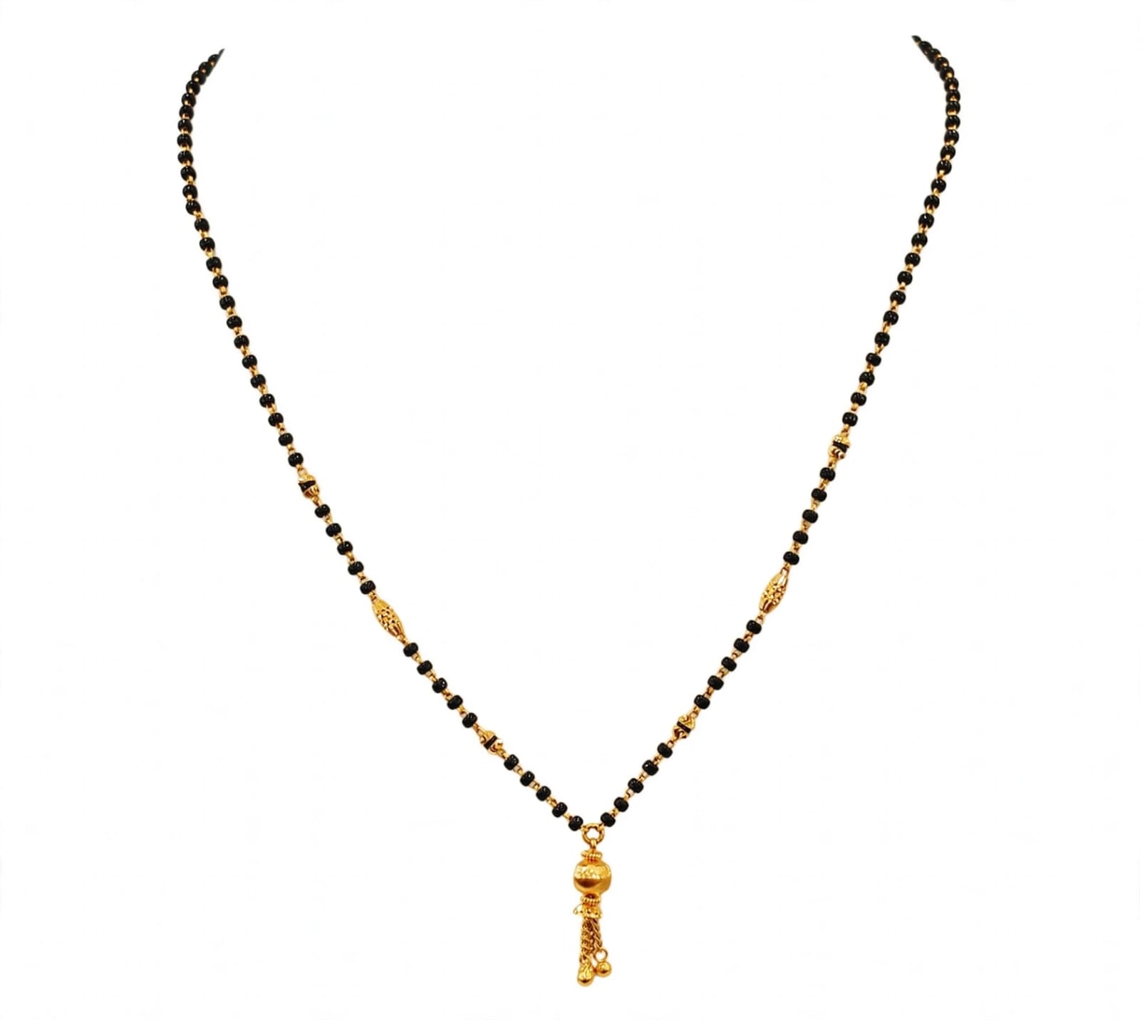 22kt Hallmarked Gold Mangalsutra  | Black Beads with Pot Pendant