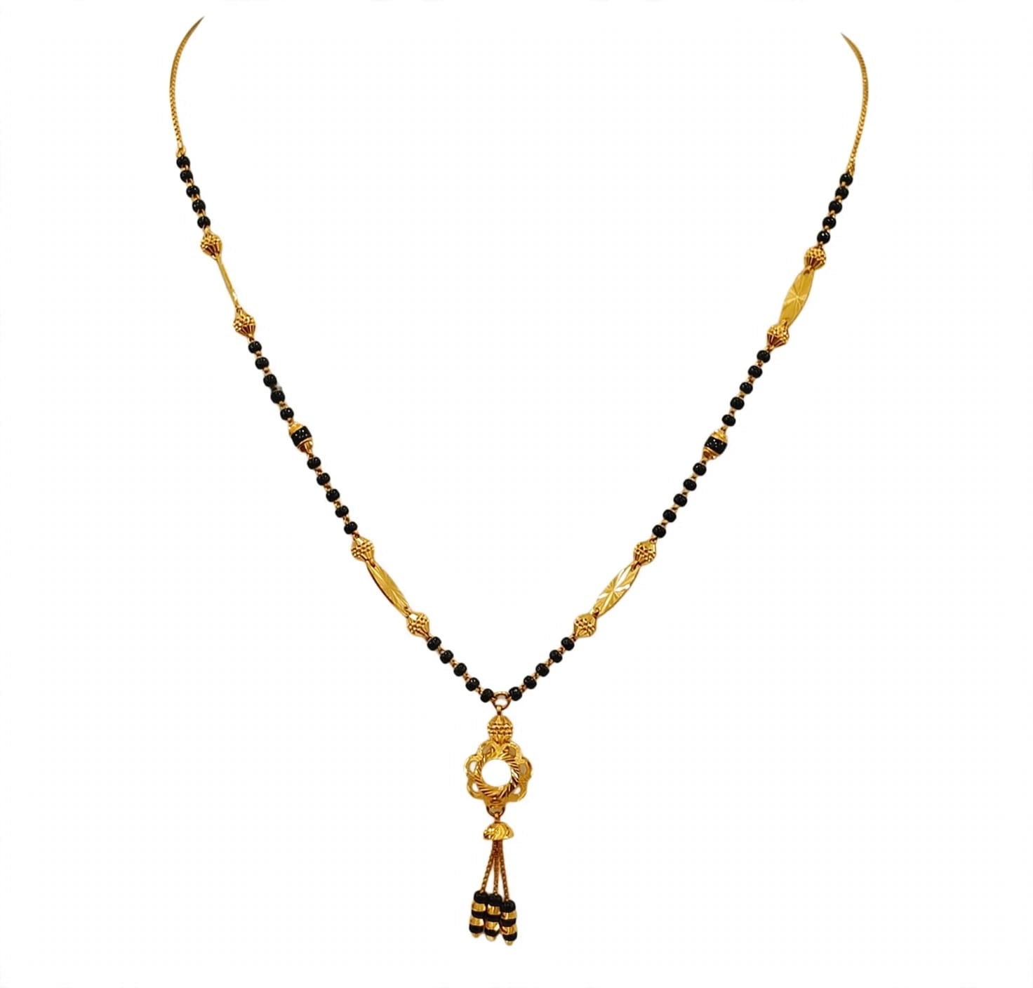 22kt Hallmarked Gold Mangalsutra  | Designer Flower Pendant with Black Beads