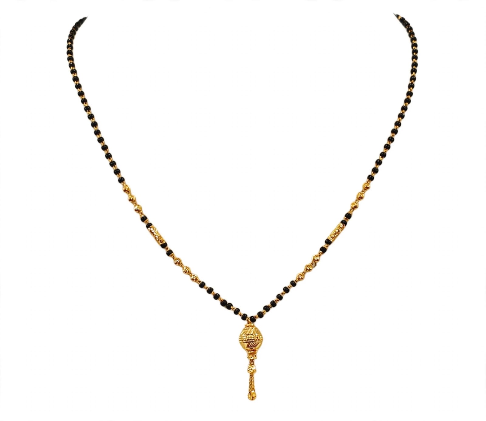 22kt Hallmarked Gold Mangalsutra | Pot Pendant with Black Beads |
