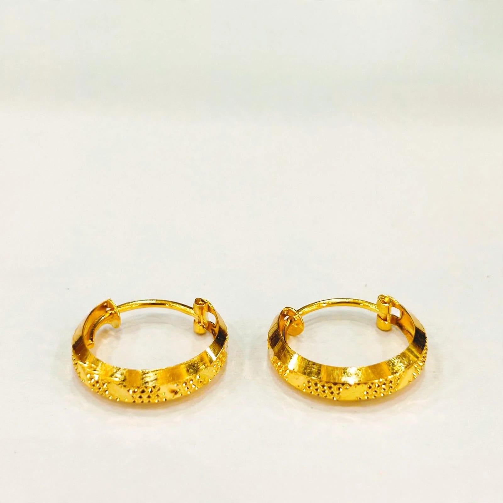 22ct Gold Bali Earrings  Dotted Textured Hoop Bali