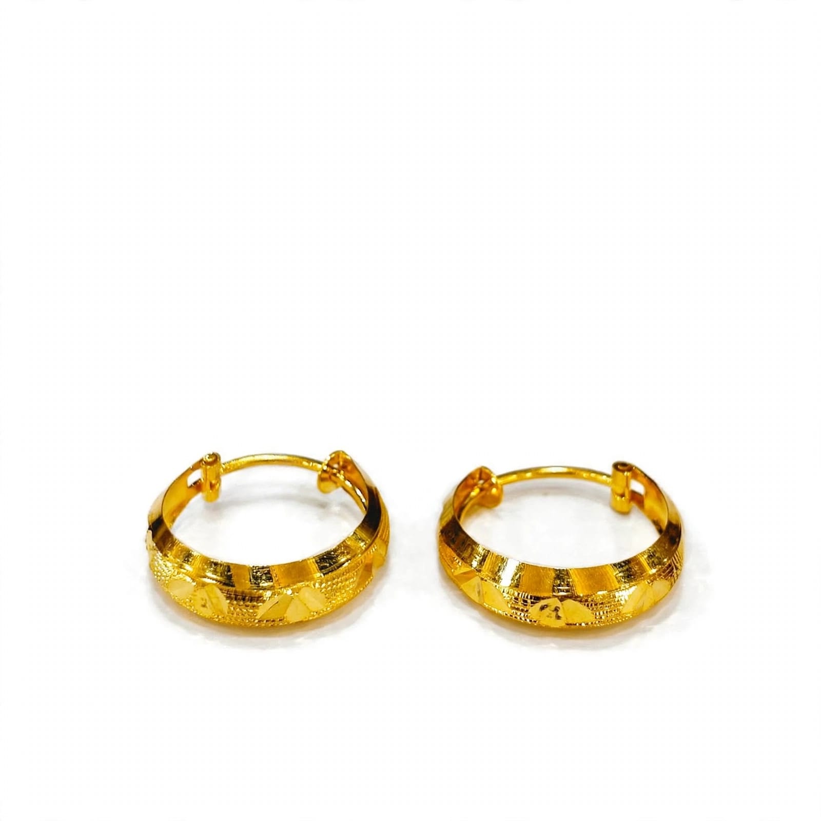 22ct Gold Bali Earrings - Heart Cutting Textured Hoop Bali
