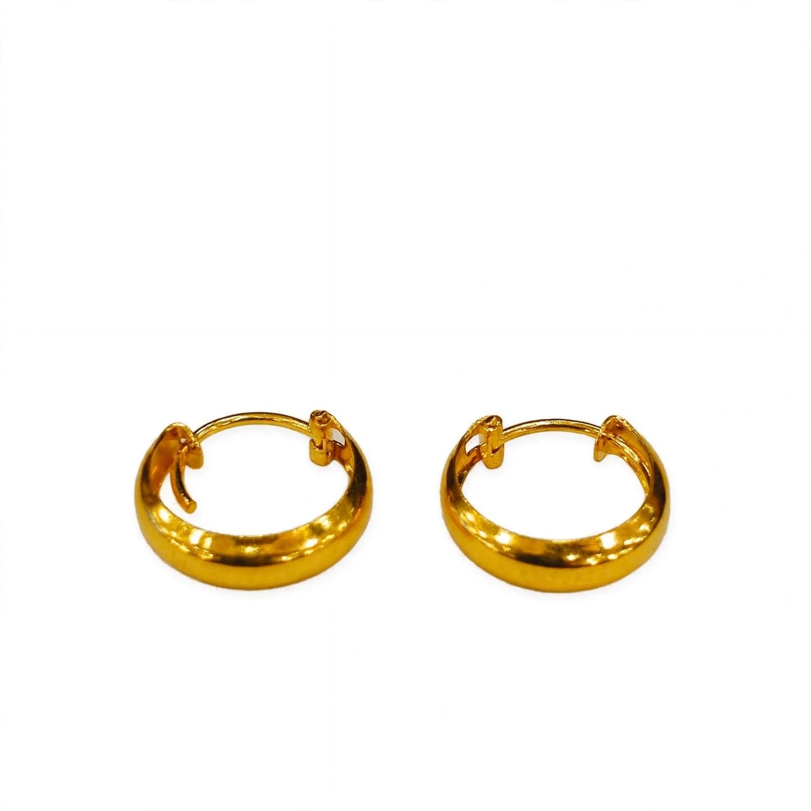 22ct Gold Bali Earrings - Plain Glossy Classic Hoop Bali