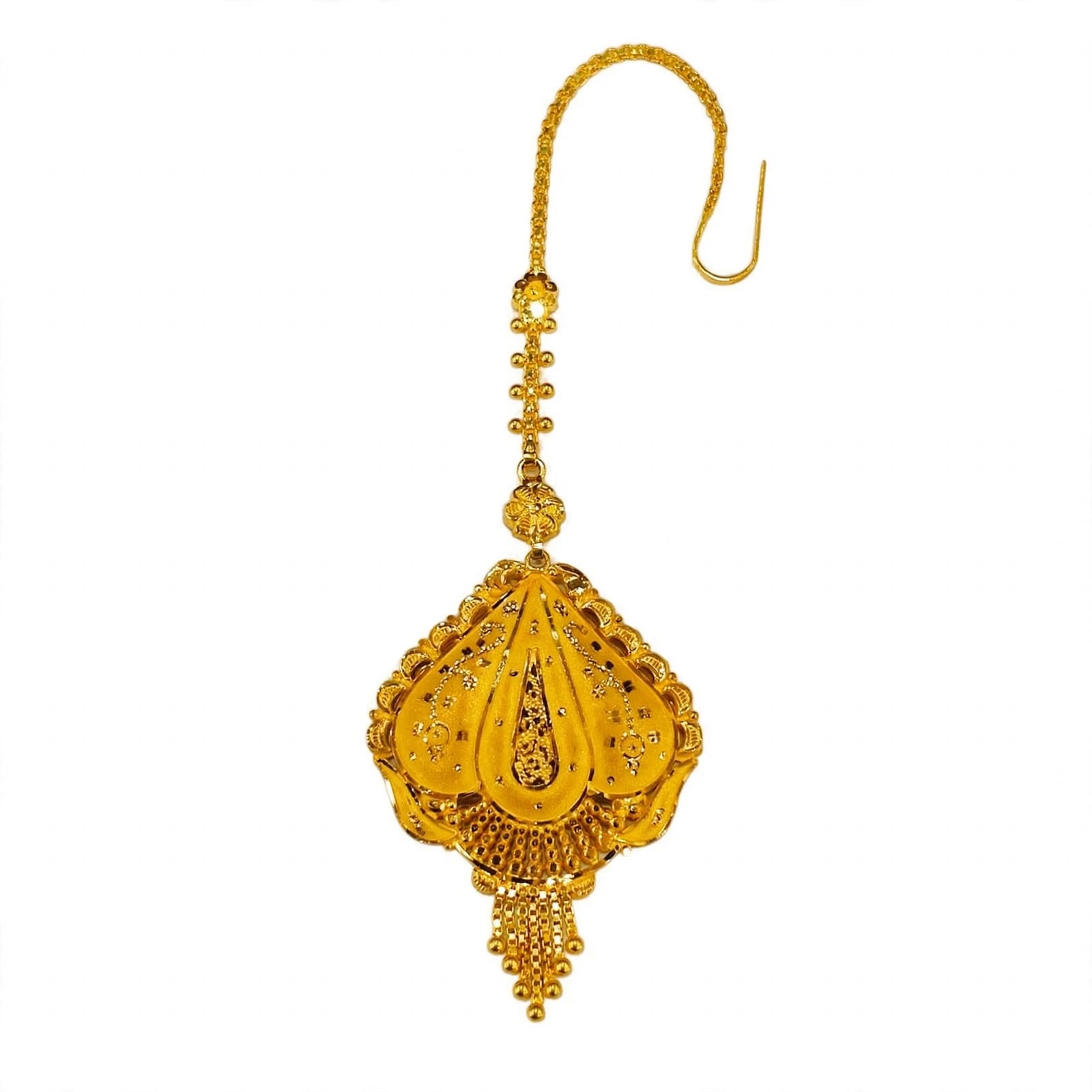 22ct Gold Mang Tika - Bridal Leaf Design with Jhalar Latkan