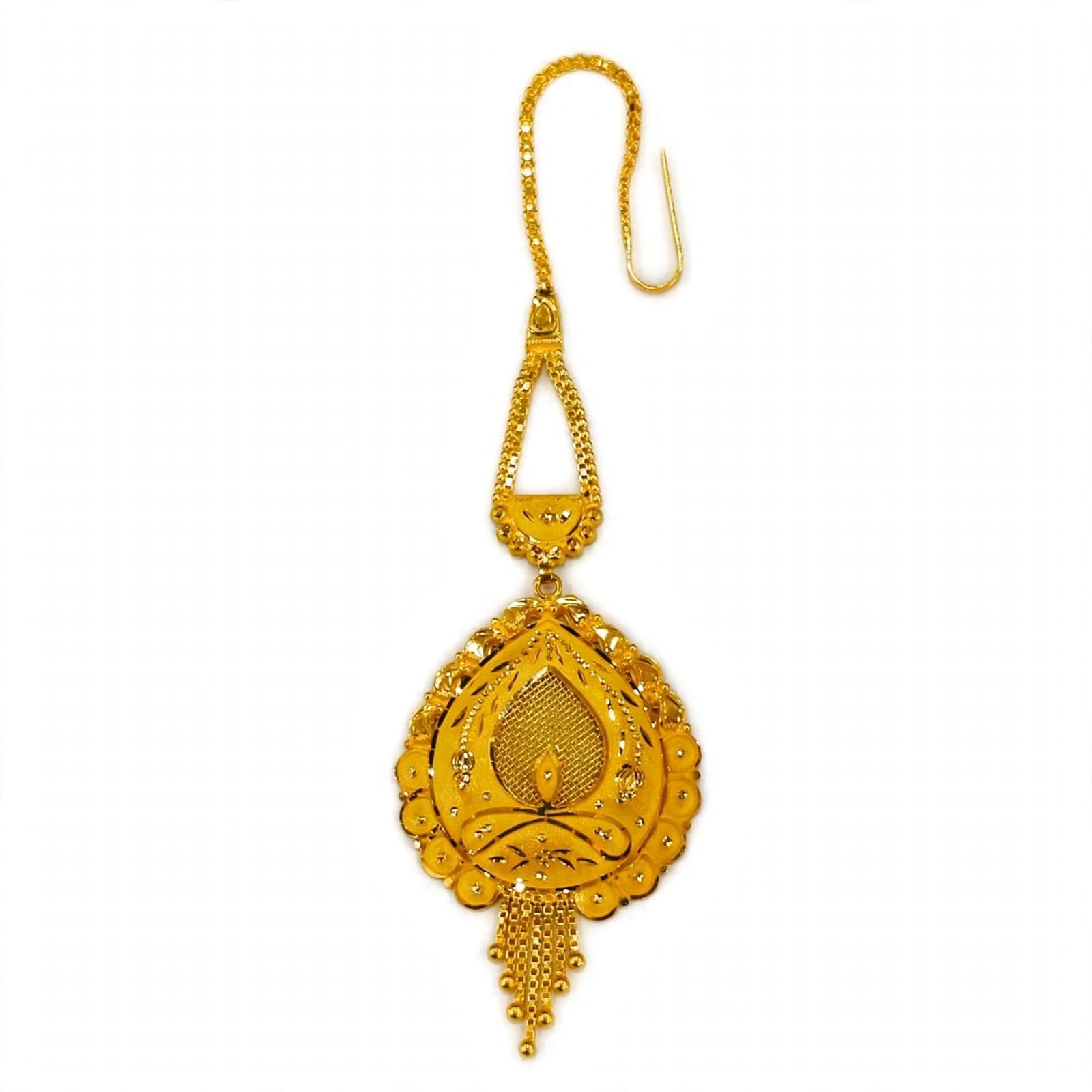 22ct Gold Mang Tika  Bridal Jali Work Design with Chain Latkan