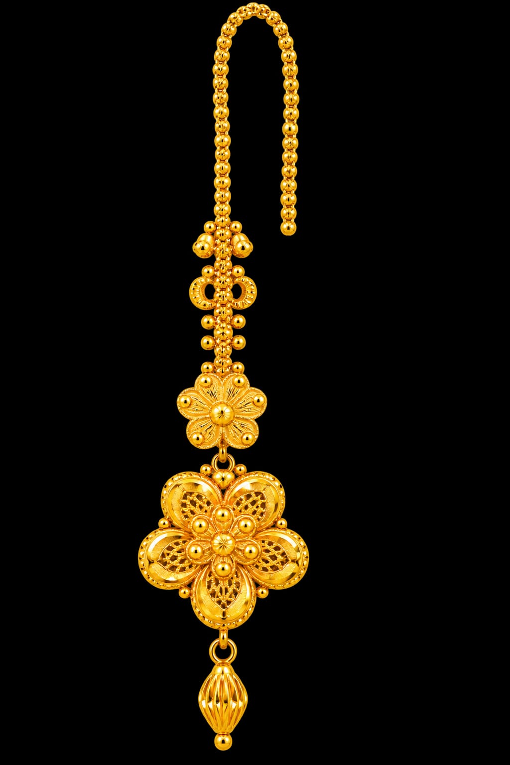 22ct Hallmark Gold Maang Tikka  | Elegant Floral Traditional Indian Headpiece