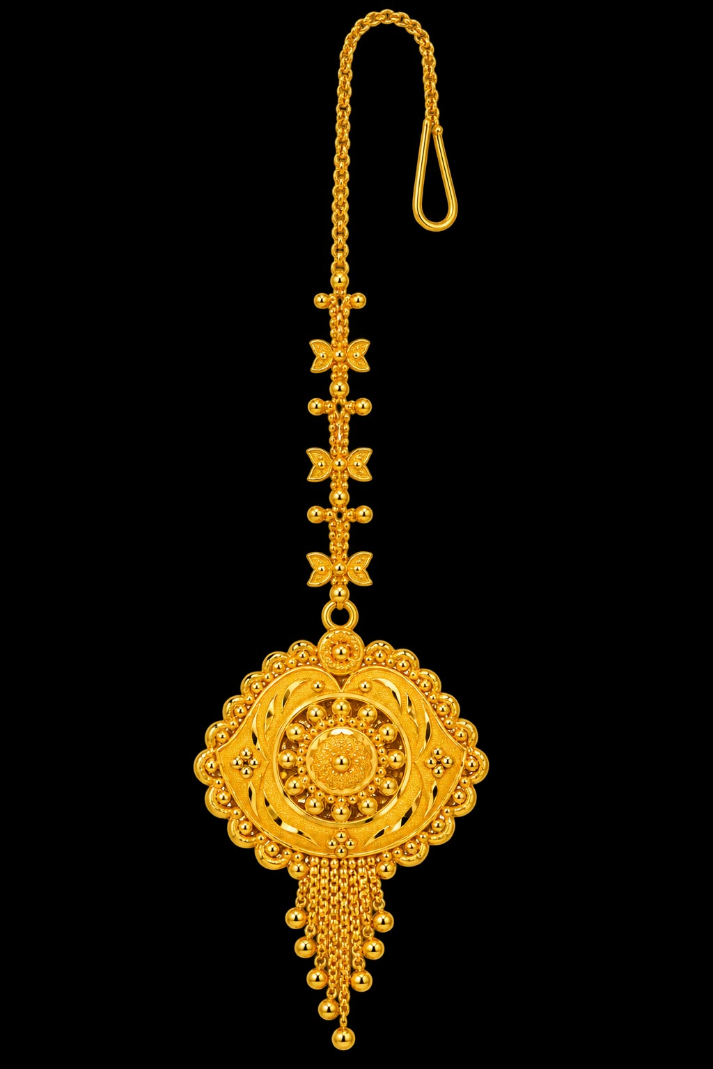 Exquisite 22ct Gold Maang Tikka with Circular Floral –