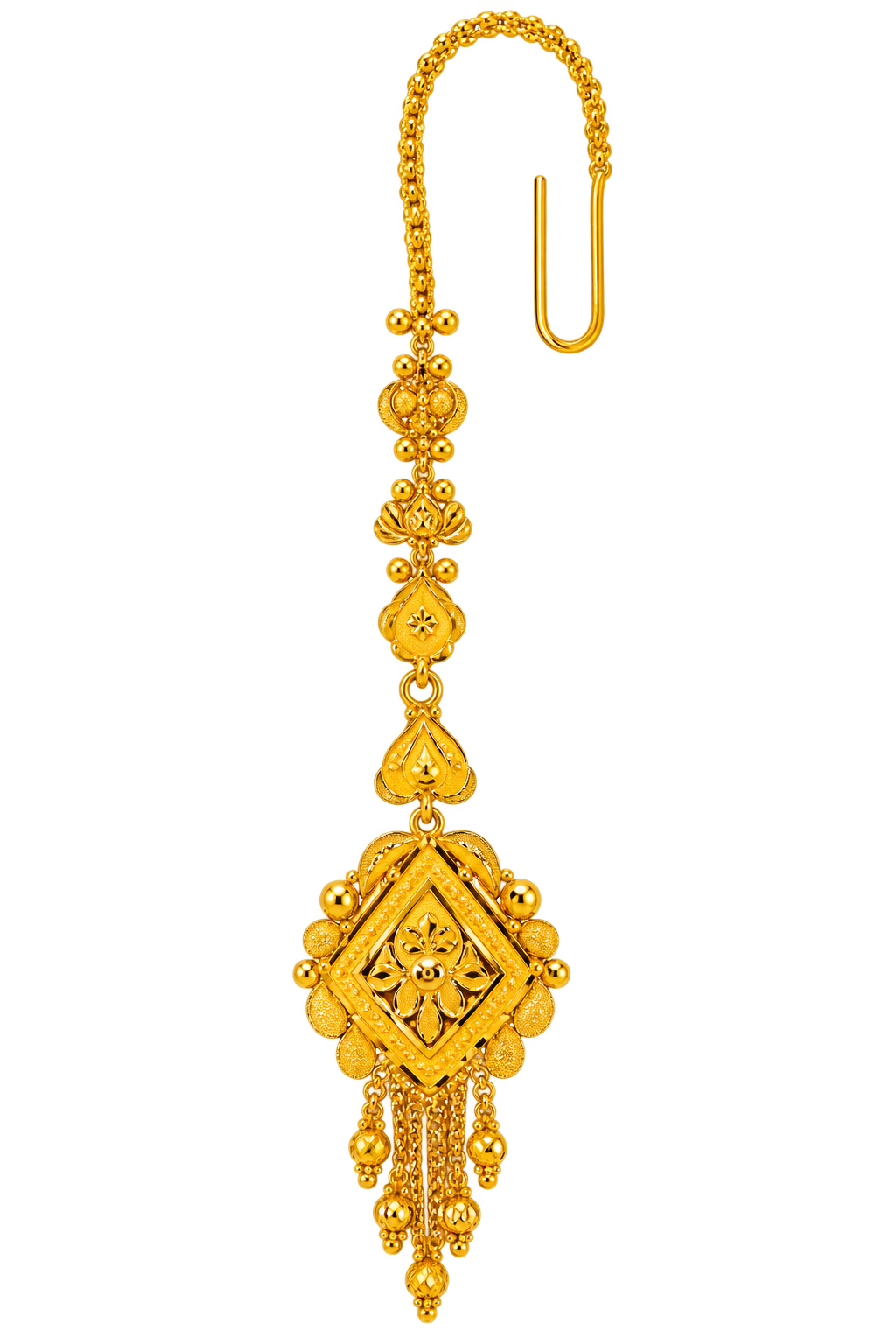 Geometric Diamond-Shaped 22ct Hallmark Gold Maang Tika