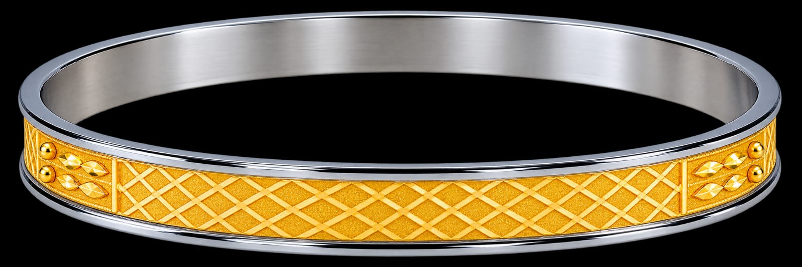 22ct Hallmark Gold Nova Designer Bangle – Diamond Lattice Two-Tone Design
