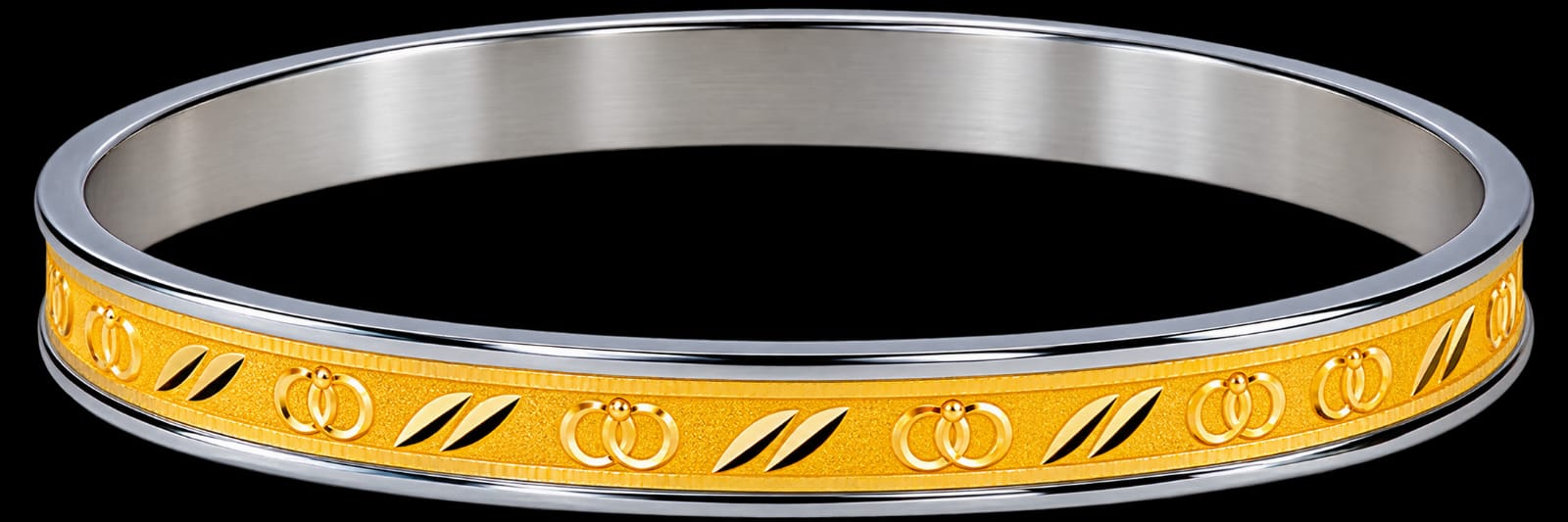 22ct Hallmark Gold Nova Designer Bangle – Two Tone Gold & Silver Pattern