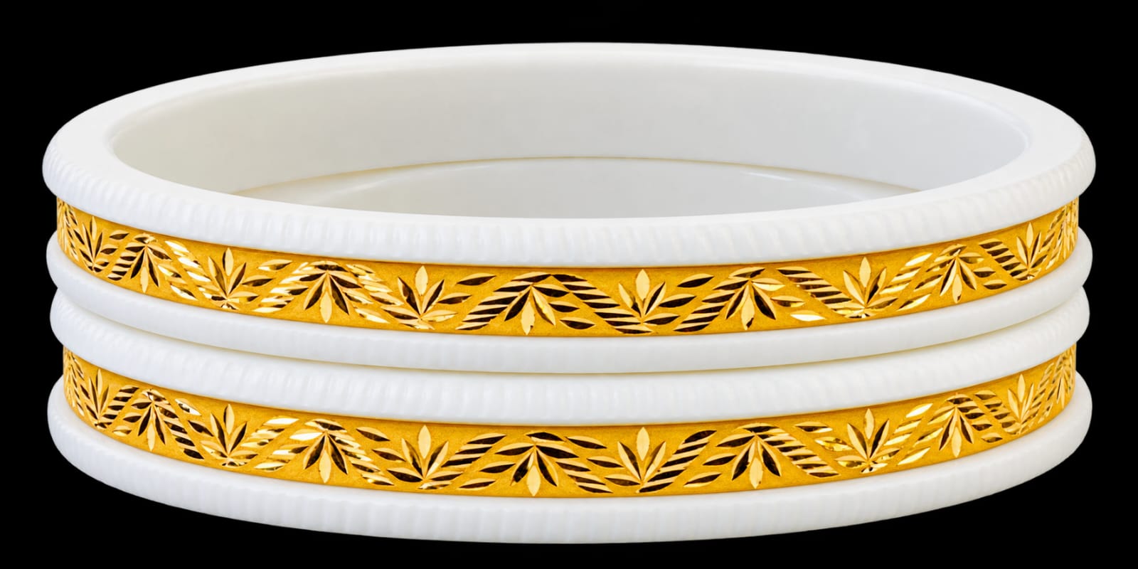 22ct Hallmark Gold Designer Shakha Bangles – White & Gold Floral Design