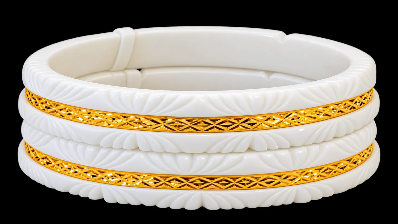 22ct Hallmark Gold White Designer Shakha Bangles –