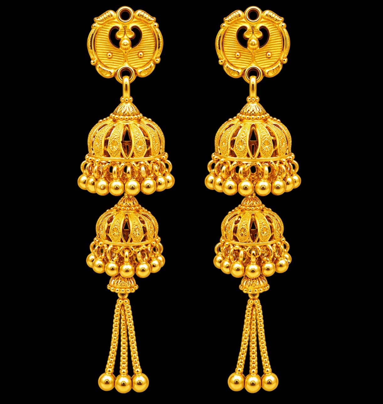 Title: 22K Gold Traditional Designer Jhumka Earrings