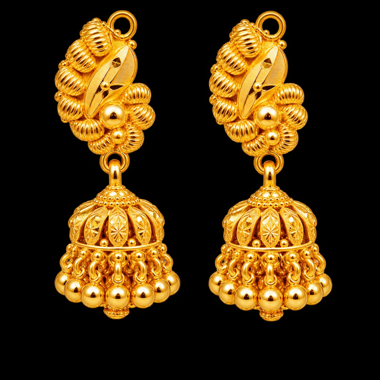 Title: 22K Gold Designer Jhumka Earrings