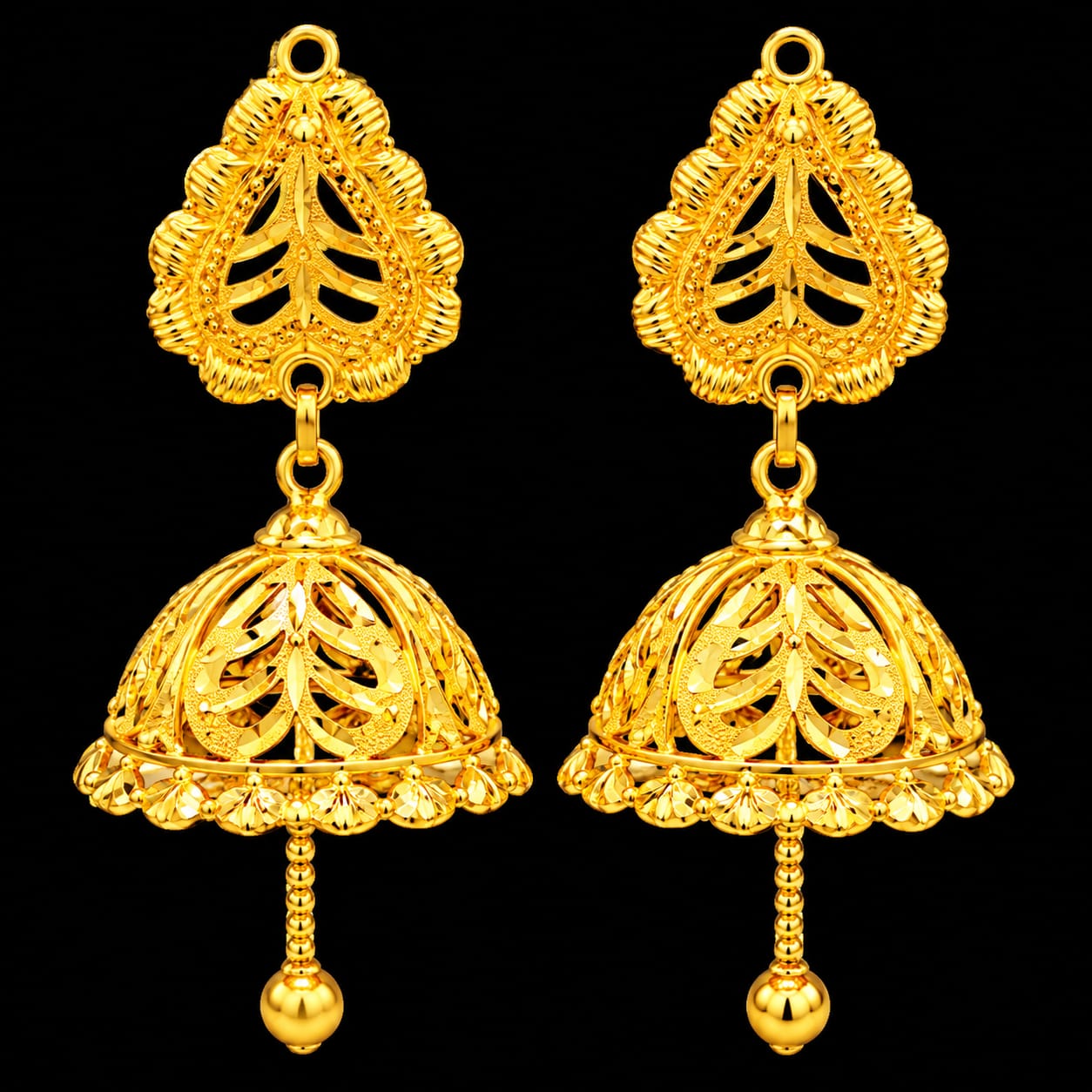 Title: 22K Gold Leaf Design Jhumka Earrings