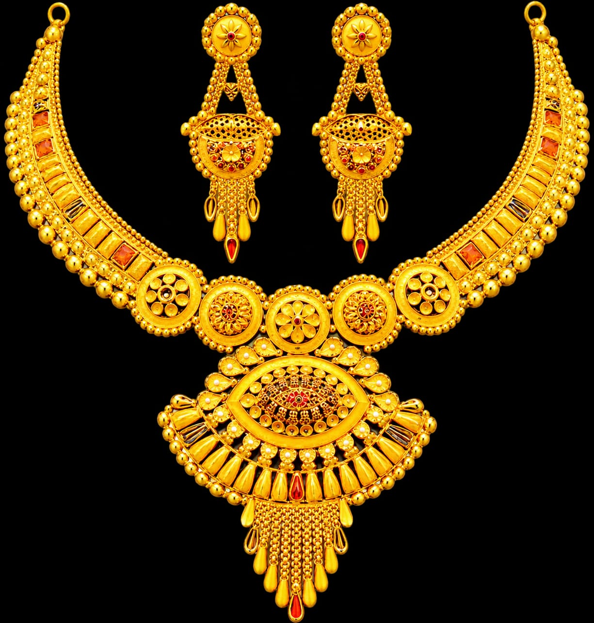 Traditional Gold Necklace Set with Matching Earrings