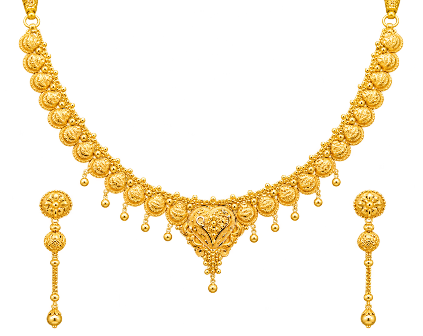 Elegant 22ct Gold Necklace Set with Matching Earrings – Traditional Designer Jewellery