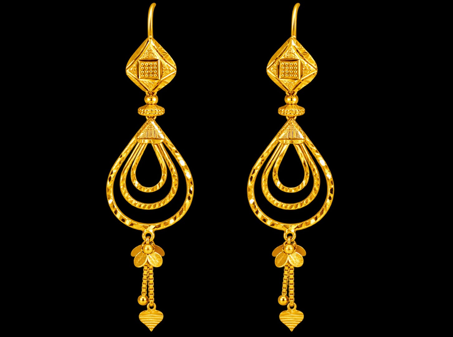 22ct Gold Designer Long Drop Earrings – Elegant Traditional Jewellery