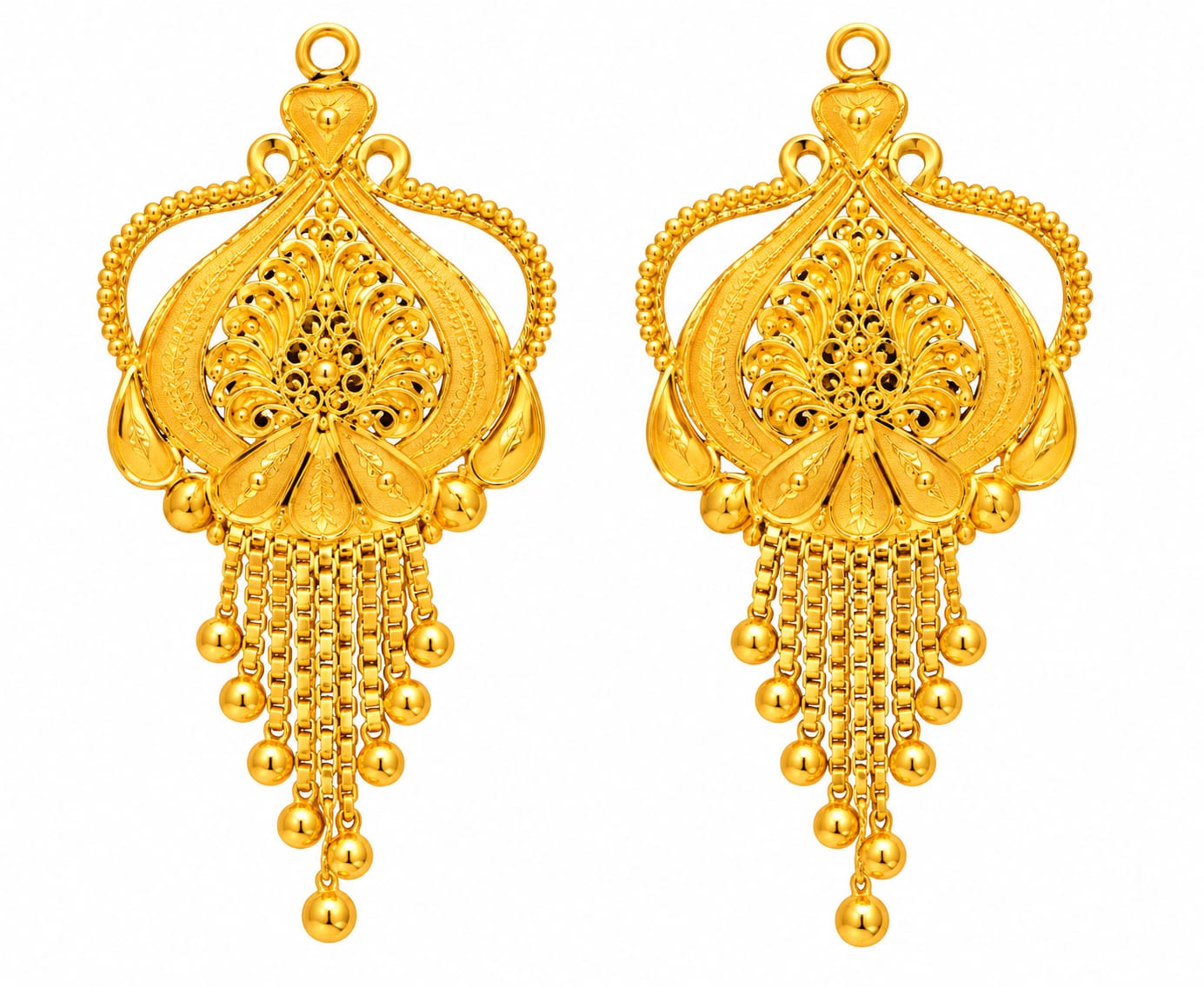 Gold Plated Traditional Designer Chandelier  Earrings with Chain Tassels